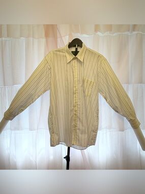 Golden Touch By Mickey Men’s Long Sleeve Collard Strip Print Shirt Size 17.5”